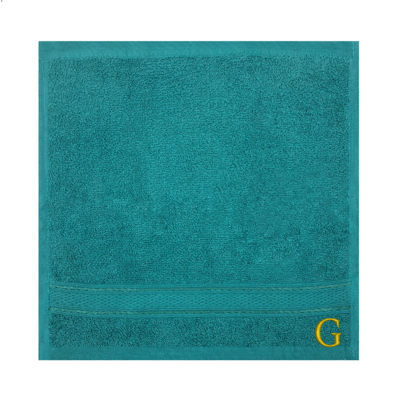 BYFT Daffodil (Turquoise Blue) Monogrammed Face Towel (30 x 30 Cm-Set of 6) 100% Cotton, Absorbent and Quick dry, High Quality Bath Linen-500 Gsm Golden Thread Letter "G"