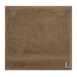 BYFT Daffodil (Dark Beige) Monogrammed Face Towel (30 x 30 Cm-Set of 6) 100% Cotton, Absorbent and Quick dry, High Quality Bath Linen-500 Gsm White Thread Letter "L"