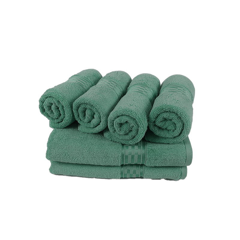 BYFT Home Ultra (Green) 4 Hand Towel (50 x 90 Cm) & 2 Bath Towel (70 x 140 Cm) 100% Cotton Highly Absorbent, High Quality Bath linen with Checkered Dobby 550 Gsm Set of 6