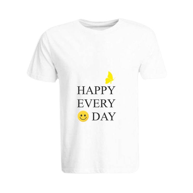 BYFT (White) Printed Cotton T-shirt (Happy Every Day) Personalized Round Neck T-shirt For Women (2XL)-Set of 1 pc-190 GSM
