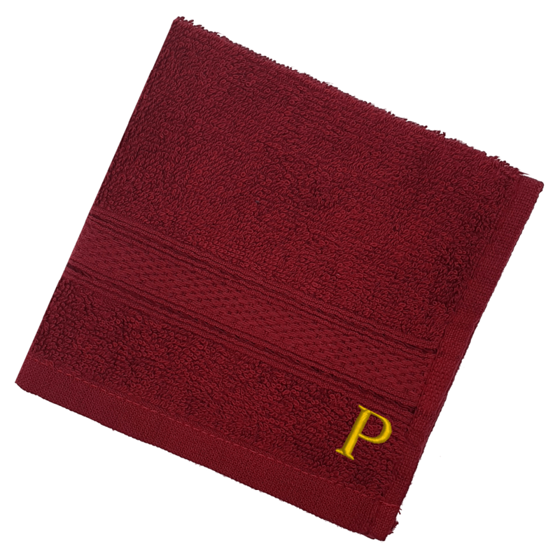 BYFT Daffodil (Burgundy) Monogrammed Face Towel (30 x 30 Cm-Set of 6) 100% Cotton, Absorbent and Quick dry, High Quality Bath Linen-500 Gsm Golden Thread Letter "P"