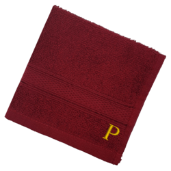 BYFT Daffodil (Burgundy) Monogrammed Face Towel (30 x 30 Cm-Set of 6) 100% Cotton, Absorbent and Quick dry, High Quality Bath Linen-500 Gsm Golden Thread Letter "P"