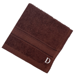 BYFT Daffodil (Brown) Monogrammed Face Towel (30 x 30 Cm - Set of 6) 100% Cotton, Absorbent and Quick dry, High Quality Bath Linen- 500 Gsm White Thread Letter "D"