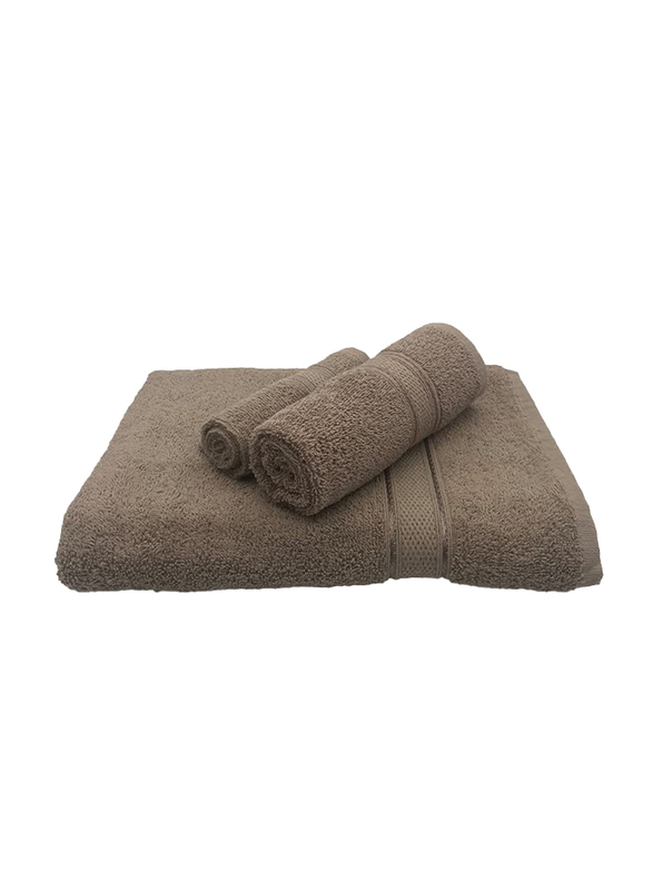 BYFT 3-Piece Daffodil 100% Cotton Face, Hand & Bath Towel, Dark Beige