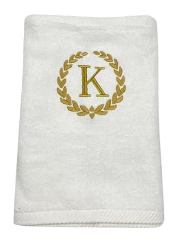 BYFT 100% Cotton Embroidered Monogrammed Letter K Hand Towel, 50 x 80cm, White/Gold