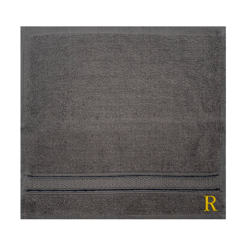 BYFT Daffodil (Dark Grey) Monogrammed Face Towel (30 x 30 Cm-Set of 6) 100% Cotton, Absorbent and Quick dry, High Quality Bath Linen-500 Gsm Golden Thread Letter "R"