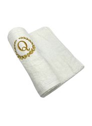 BYFT 100% Cotton Embroidered Monogrammed Letter Q Bath Towel, 70 x 140cm, White/Gold