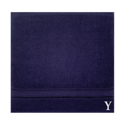 BYFT Daffodil (Navy Blue) Monogrammed Face Towel (30 x 30 Cm-Set of 6) 100% Cotton, Absorbent and Quick dry, High Quality Bath Linen-500 Gsm White Thread Letter "Y"