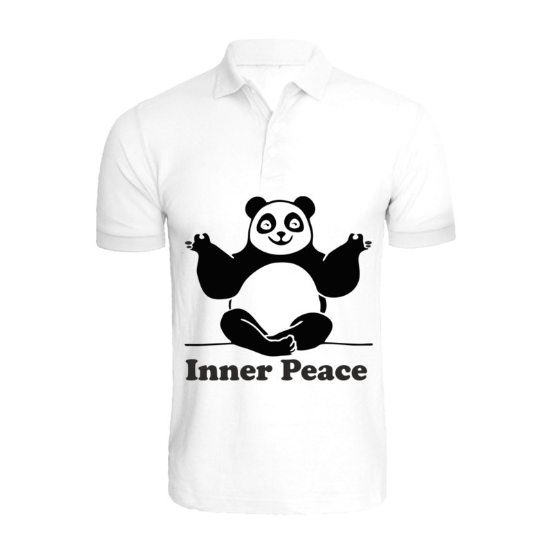 BYFT (White) Printed Cotton T-shirt (Panda Inner Peace) Personalized Polo Neck T-shirt For Men (2XL)-Set of 1 pc-220 GSM