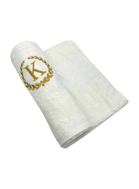 BYFT 2-Piece 100% Cotton Embroidered Letter K Bath & Hand Towel Set, White/Gold