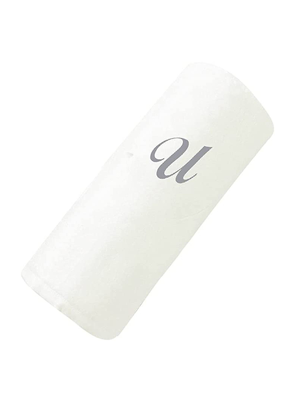 BYFT 2-Piece 100% Cotton Embroidered Letter U Bath & Hand Towel Set, White/Silver