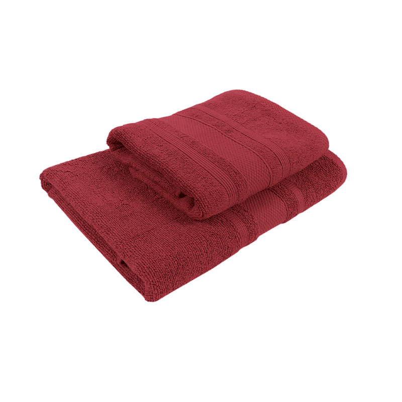 BYFT Home Castle (Maroon) Hand Towel (50 x 90 Cm) & Bath Towel (70 x 140 Cm) 100% Cotton Highly Absorbent, High Quality Bath linen with Diamond Dobby 550 Gsm Set of 2