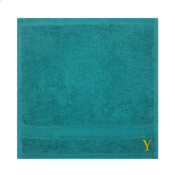 BYFT Daffodil (Turquoise Blue) Monogrammed Face Towel (30 x 30 Cm-Set of 6) 100% Cotton, Absorbent and Quick dry, High Quality Bath Linen-500 Gsm Golden Thread Letter "Y"