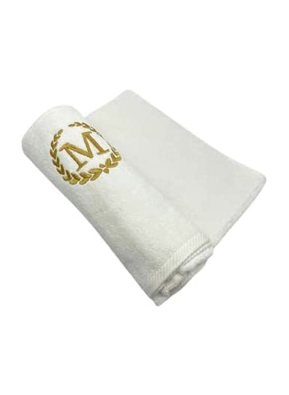 BYFT 100% Cotton Embroidered Monogrammed Letter M Hand Towel, 50 x 80cm, White/Gold