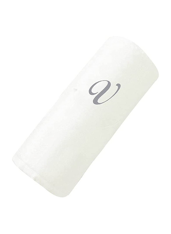 BYFT 2-Piece 100% Cotton Embroidered Letter V Bath & Hand Towel Set, White/Silver