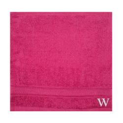 BYFT Daffodil (Fuchsia Pink) Monogrammed Face Towel (30 x 30 Cm-Set of 6) 100% Cotton, Absorbent and Quick dry, High Quality Bath Linen-500 Gsm White Thread Letter "W"