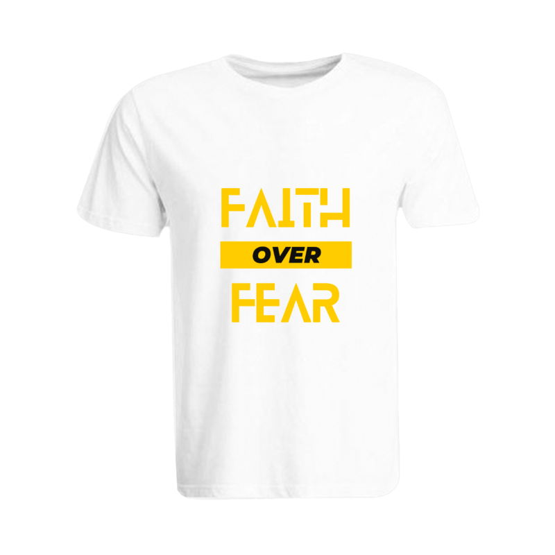 BYFT (White) Ramadan Printed Tshirt (Faith Over Fear) Cotton (Medium) Unisex Round Neck Tshirt -190 GSM