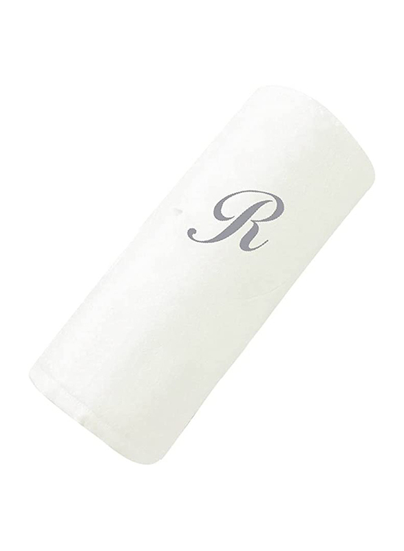 BYFT 100% Cotton Embroidered Letter R Hand Towel, 50 x 80cm, White/Silver