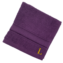 BYFT Daffodil (Purple) Monogrammed Face Towel (30 x 30 Cm-Set of 6) 100% Cotton, Absorbent and Quick dry, High Quality Bath Linen-500 Gsm Golden Thread Letter "L"