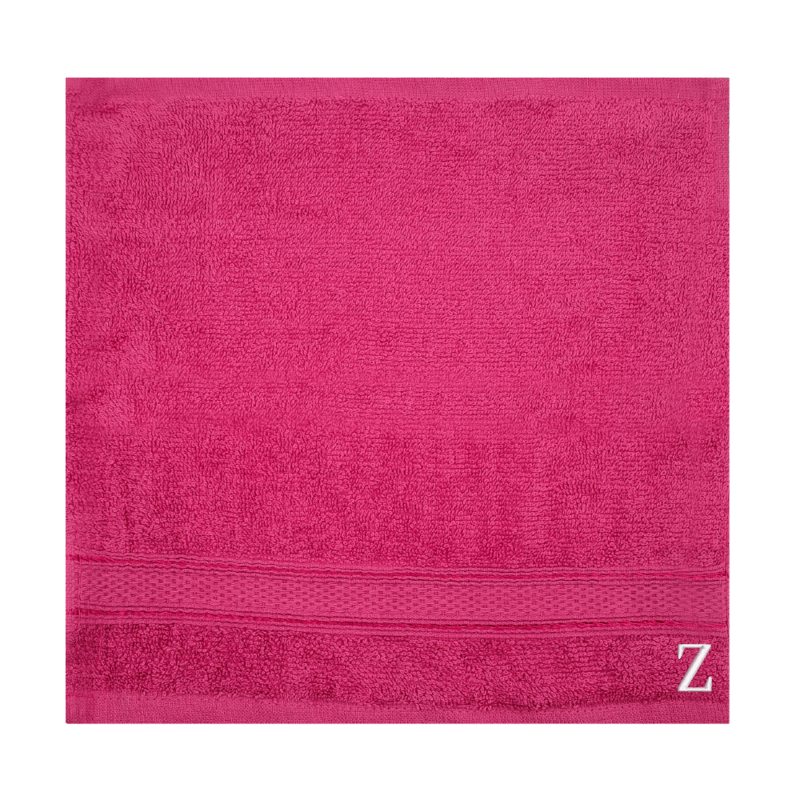 BYFT Daffodil (Fuchsia Pink) Monogrammed Face Towel (30 x 30 Cm-Set of 6) 100% Cotton, Absorbent and Quick dry, High Quality Bath Linen-500 Gsm White Thread Letter "Z"