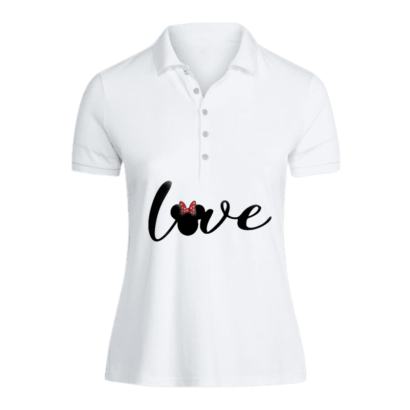 

BYFT (White) Printed Cotton T-shirt (Minnie Love) Personalized Polo Neck T-shirt For Women (Small)-Set of 1 pc-220 GSM