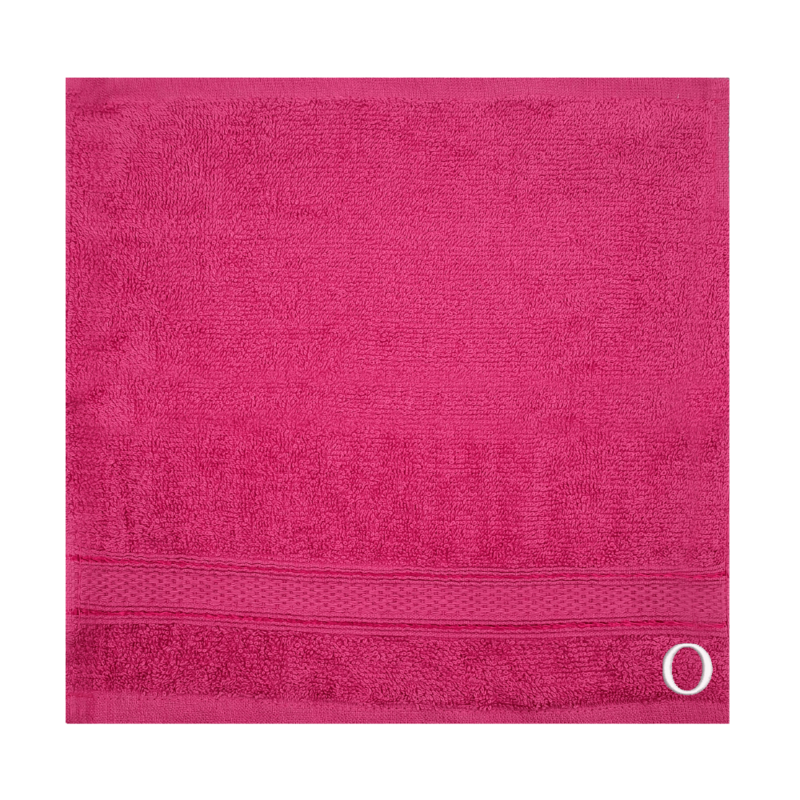 BYFT Daffodil (Fuchsia Pink) Monogrammed Face Towel (30 x 30 Cm-Set of 6) 100% Cotton, Absorbent and Quick dry, High Quality Bath Linen-500 Gsm White Thread Letter "O"