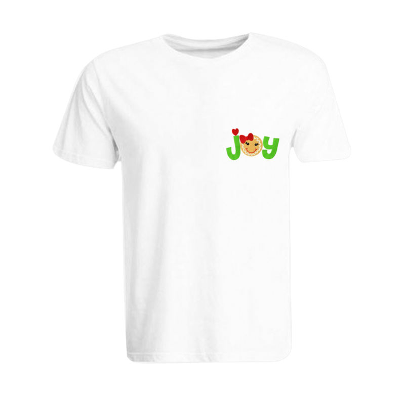 

BYFT (White) Holiday Themed Embroidered Cotton T-shirt (Gingerbread Joy) Unisex Personalized Round Neck T-shirt (Small)-Set of 1 pc-190 GSM