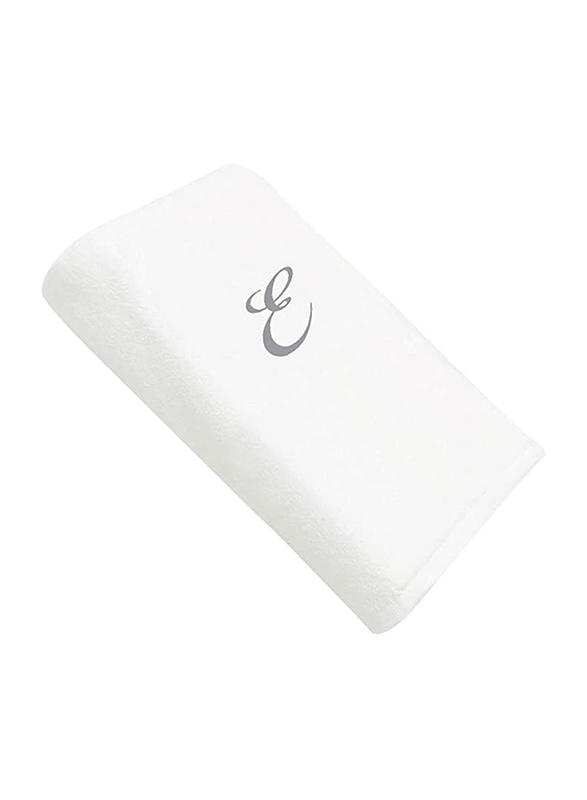 BYFT 2-Piece 100% Cotton Embroidered Letter E Bath and Hand Towel Set, White/Silver