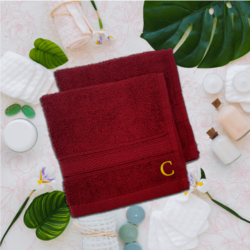 BYFT Daffodil (Burgundy) Monogrammed Face Towel (30 x 30 Cm - Set of 6) 100% Cotton, Absorbent and Quick dry, High Quality Bath Linen- 500 Gsm Golden Thread Letter "C"