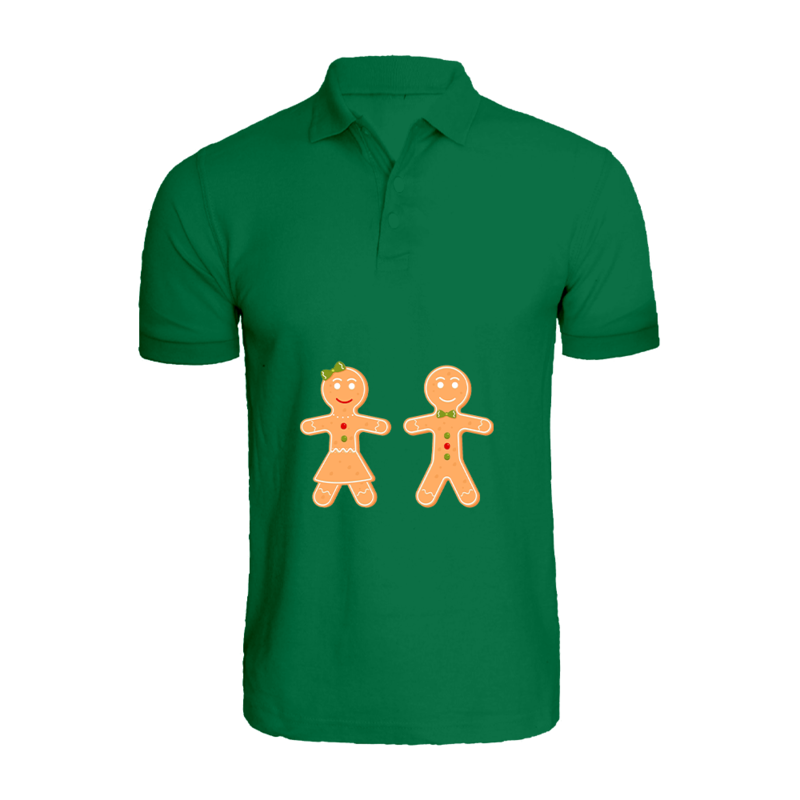 

BYFT (Green) Holiday Themed Printed Cotton T-shirt (Gingerbread) Unisex Personalized Polo Neck T-shirt (XL)-Set of 1 pc-220 GSM