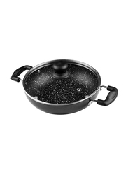 Grofers 24cm G-Happy Home Non-Stick Kadhai with Lid & Induction Base, Black/Clear