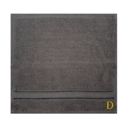 BYFT Daffodil (Dark Grey) Monogrammed Face Towel (30 x 30 Cm - Set of 6) 100% Cotton, Absorbent and Quick dry, High Quality Bath Linen- 500 Gsm Golden Thread Letter "D"
