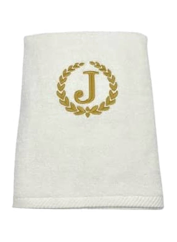 BYFT 100% Cotton Embroidered Monogrammed Letter J Hand Towel, 50 x 80cm, White/Gold
