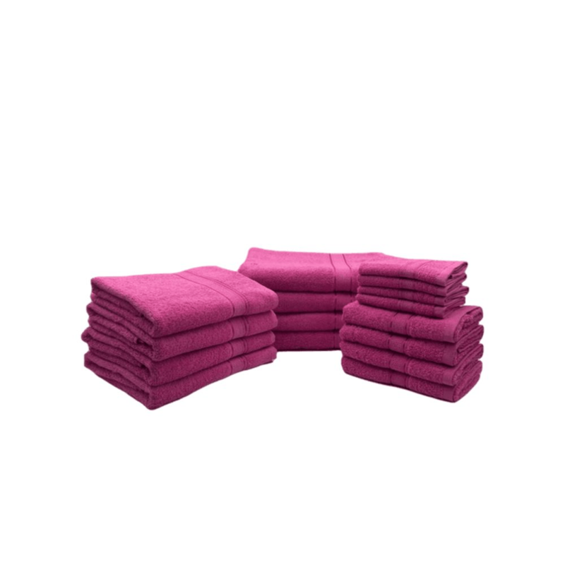 BYFT Daffodil (Fuchsia Pink) 100% Cotton Premium Bath Linen Set (4 Face, 4 Hand, 4 Adult Bath, & 4 Kids Bath Towels) Super Soft, Quick Dry, and Highly Absorbent Family Bath Linen Pack -Set of 16 Pcs