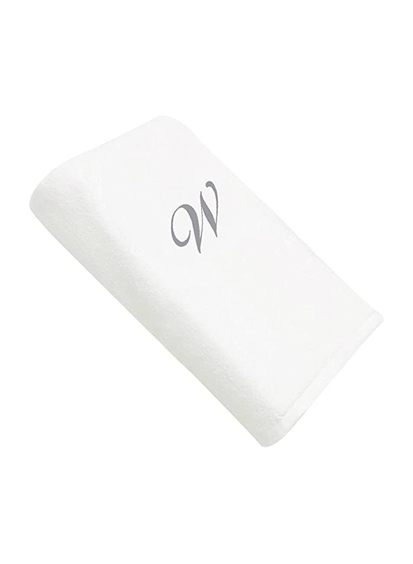 BYFT 2-Piece 100% Cotton Embroidered Letter W Bath & Hand Towel Set, White/Silver