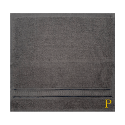 BYFT Daffodil (Dark Grey) Monogrammed Face Towel (30 x 30 Cm-Set of 6) 100% Cotton, Absorbent and Quick dry, High Quality Bath Linen-500 Gsm Golden Thread Letter "P"