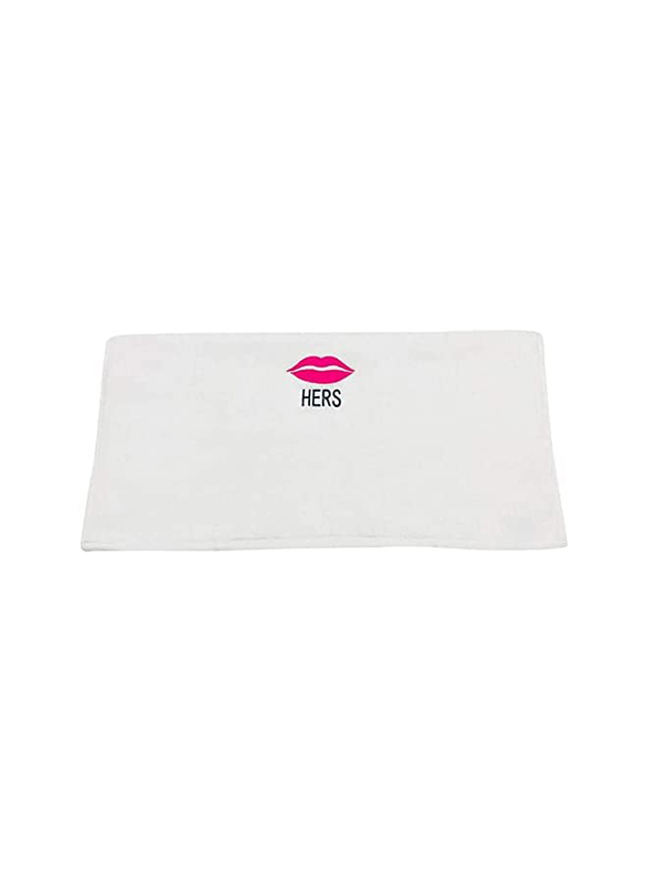 BYFT 100% Cotton Embroidered Hers Lips Hand Towel, 50 x 80cm, White/Pink