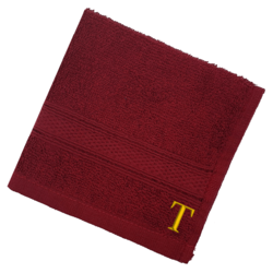 BYFT Daffodil (Burgundy) Monogrammed Face Towel (30 x 30 Cm-Set of 6) 100% Cotton, Absorbent and Quick dry, High Quality Bath Linen-500 Gsm Golden Thread Letter "T"