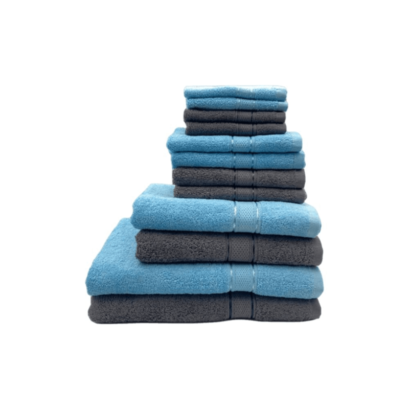 Daffodil(Dark Grey & Light Blue)100% Cotton Premium Bath Linen Set(4 Face,4 Hand,2 Adult & 2 Kids Bath Towels with 2 Adult & 2,12yr Kids Bathrobe)Super Soft,Quick Dry & Highly Absorbent Pack of 16Pc