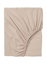 BYFT Tulip 100% Percale Cotton Fitted Bed Sheet, 180 Tc, 160 x 210 + 30cm, Queen, Beige