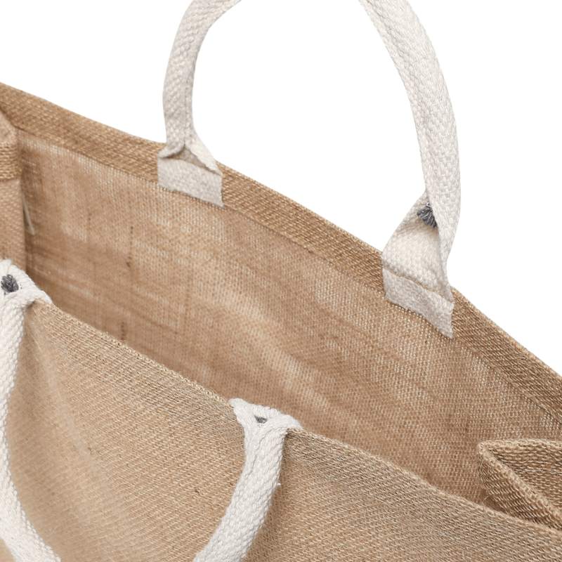 BYFT Laminated Jute Tote Bags with Gusset (Natural) Reusable Eco Friendly Shopping Bag (43.18 x 15.24 x 36.83 Cm) Set of 6 Pcs