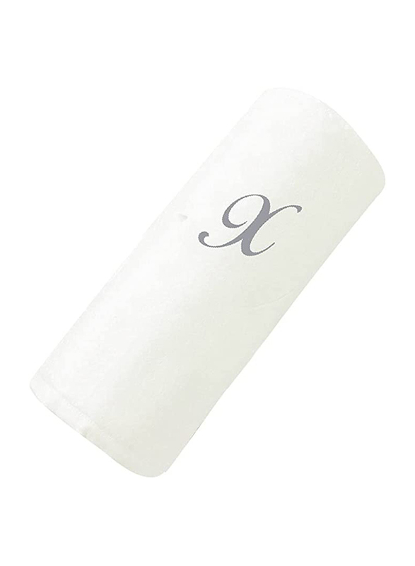 BYFT 100% Cotton Embroidered Letter X Hand Towel, 50 x 80cm, White/Silver