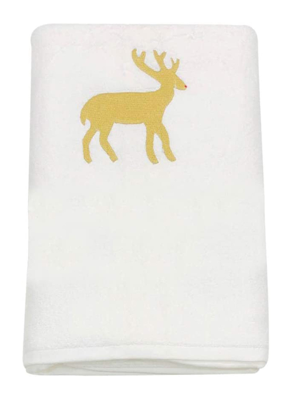 BYFT 100% Cotton Embroidered Reindeer Bath Towel, 70 x 140 cm, White/Gold