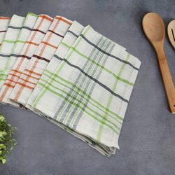 BYFT Orchard Green & Orange Multi Checks (50 x 70 Cm)  Tea Towel-Set of 6