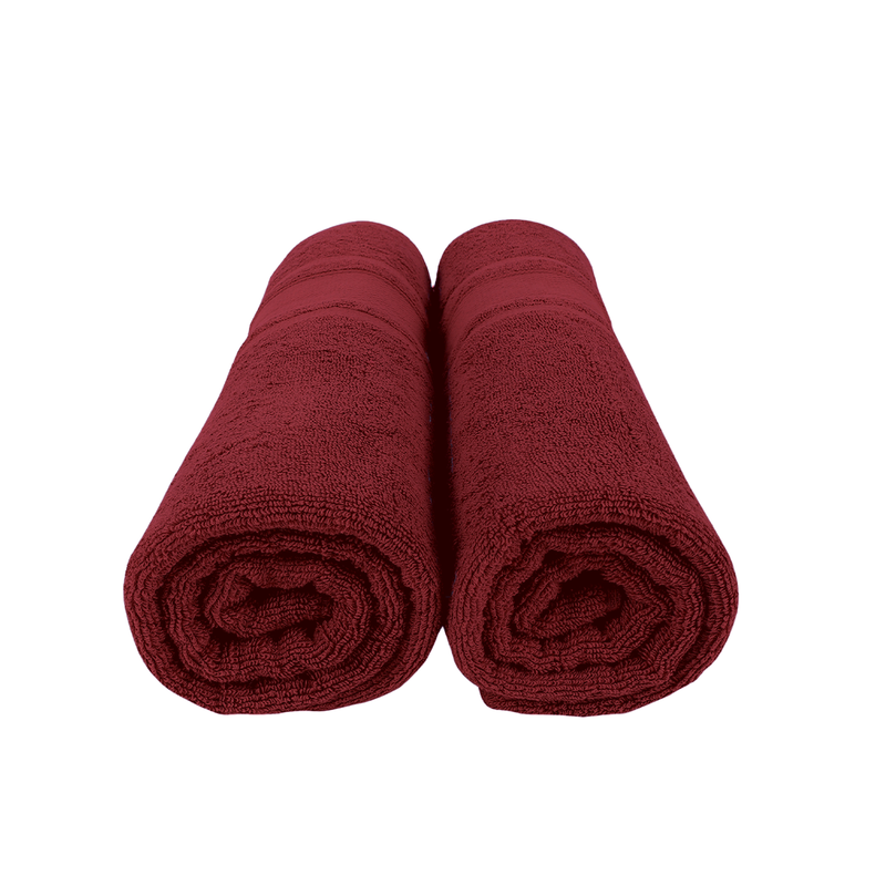 BYFT Home Castle (Maroon) Premium Bath Towel  (70 x 140 Cm - Set of 2) 100% Cotton Highly Absorbent, High Quality Bath linen with Diamond Dobby 550 Gsm