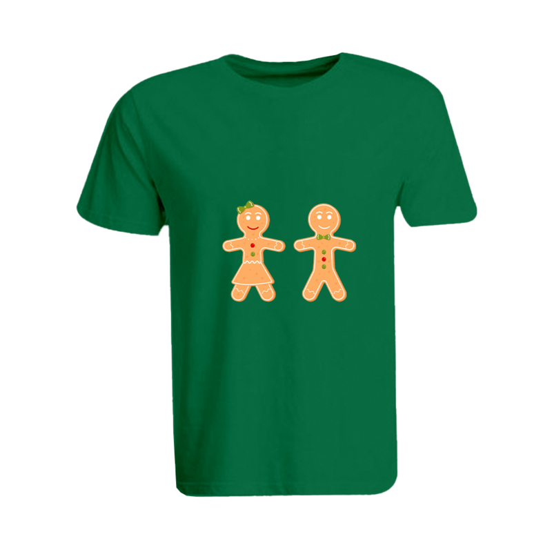 BYFT (Green) Holiday Themed Printed Cotton T-shirt (Gingerbread) Unisex Personalized Round Neck T-shirt (XL)-Set of 1 pc-190 GSM