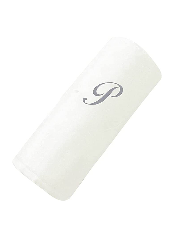 BYFT 100% Cotton Embroidered Letter P Hand Towel, 50 x 80cm, White/Silver
