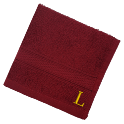 BYFT Daffodil (Burgundy) Monogrammed Face Towel (30 x 30 Cm-Set of 6) 100% Cotton, Absorbent and Quick dry, High Quality Bath Linen-500 Gsm Golden Thread Letter "L"