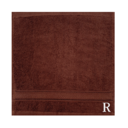 BYFT Daffodil (Brown) Monogrammed Face Towel (30 x 30 Cm-Set of 6) 100% Cotton, Absorbent and Quick dry, High Quality Bath Linen-500 Gsm White Thread Letter "R"