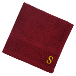 BYFT Daffodil (Burgundy) Monogrammed Face Towel (30 x 30 Cm-Set of 6) 100% Cotton, Absorbent and Quick dry, High Quality Bath Linen-500 Gsm Golden Thread Letter "S"